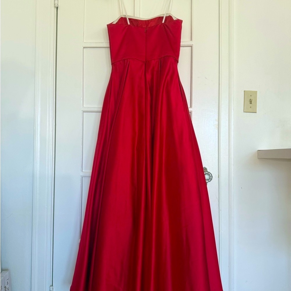 Betsy & Adam Red Strapless Princess Gown - Picture 2 of 13